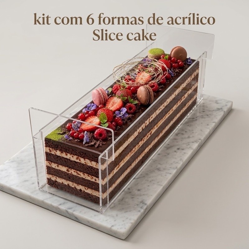 Kit 6 Formas Retangular Slice Cake 30x10x10 Acrílico transparente para Bolo Confeitaria Festival de fatias — imagem 2 de 3
