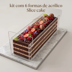 Kit 6 Formas Retangular Slice Cake 30x10x10 Acrílico transparente para Bolo Confeitaria Festival de fatias