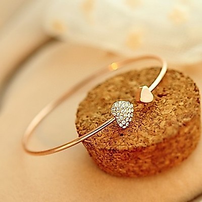 Pulseira Feminina Pulseira De Cristal De Cor De Duplo Com Pulseira De Abertura De Cora De Diamante