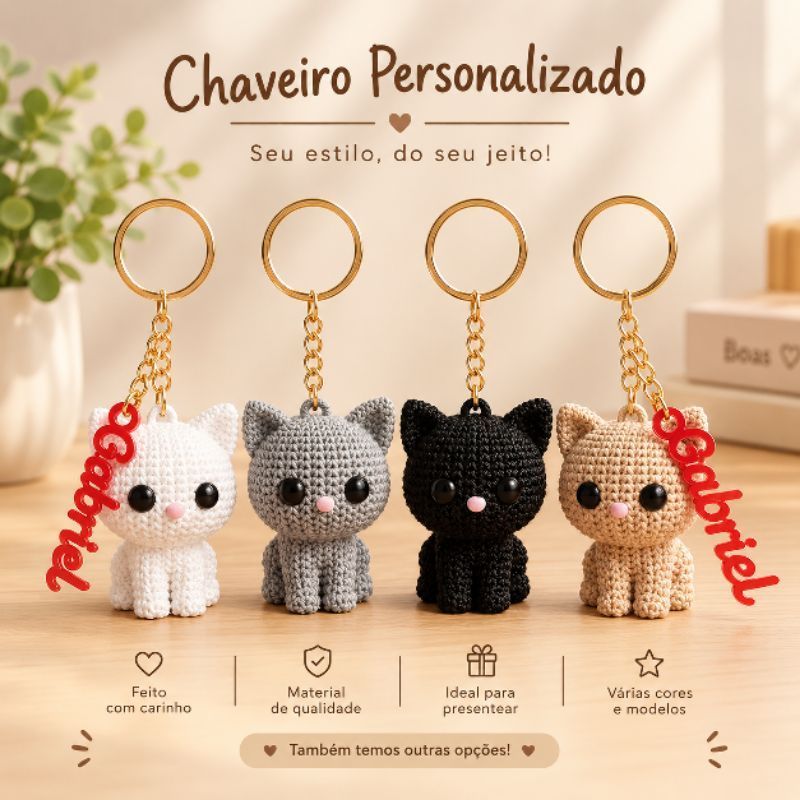 🐱✨ Chaveiro Gatinho Personalizado com Nome | Fofo para Bolsa, Mochila e Chaves.