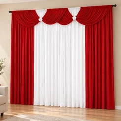 Cortina Floripa Luxo 3x2,80m Bandô Drapeado + Forro + 2 Flores - Malha Gel Premium para Varão