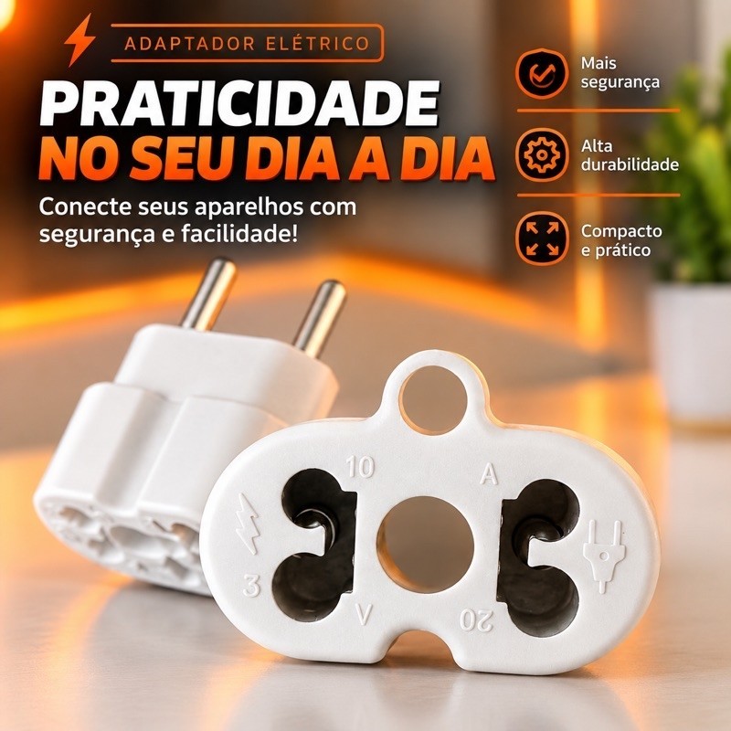 Adaptador Bob 20A/10A Secador Chapinha Ferro de Passar 3 Saídas Branco