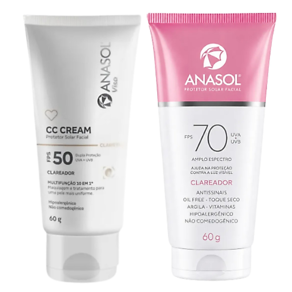 Imagem Kit 2 em 1 Pele Perfeita Anasol CC Cream Clareador FPS 50 + Protetor Facial Clareador FPS 70 60g