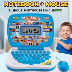 Notebook Laptop + Mouse Infantil Educativo Bilíngue Música Aprender Brincando Brinquedo Educacional