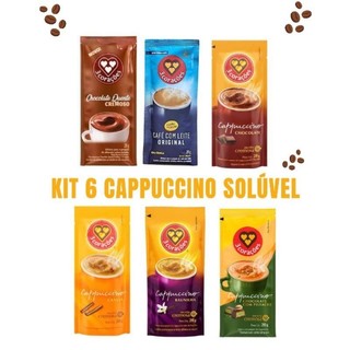 Kit 6 Sachê Cappuccino Solúvel Três Corações 20g Baunilha Clássico Canela Lembrancinha Para Cesta Para Cantinho Do Café