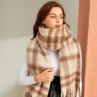 Cachecol de inverno feminino, xale grande com franjas longas, quente e espesso, xadrez -***&&&&&***-&&-***-&*-*