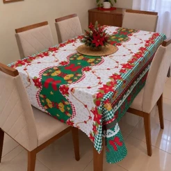 toalha de mesa de natal Oxford estampa sino de 4 a 16 lugares