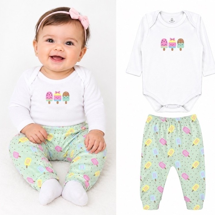 Conjunto Bebê algodão Bory mais calça estampas variadas