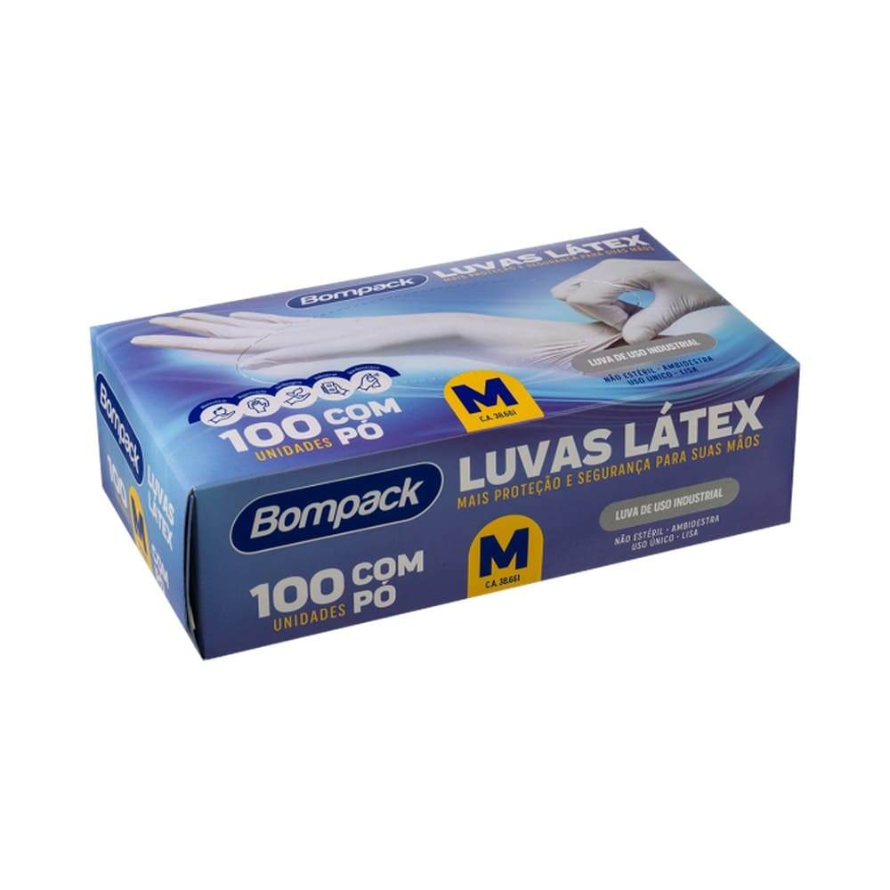 Luva de Latex Bompack com Pó 100 Unidades M