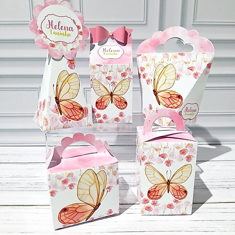 Kit Caixinhas  Personalizadas - Borboletas - Aniversário - Lembrancinhas
