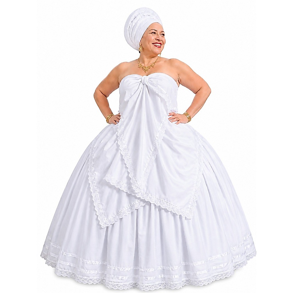 CONJUNTO BRANCO UMBANDA - CANDOMBLÉ E JUREMA - SAIA 5 MTS RODA - PANO DA COSTA E PANO DE CABEÇA