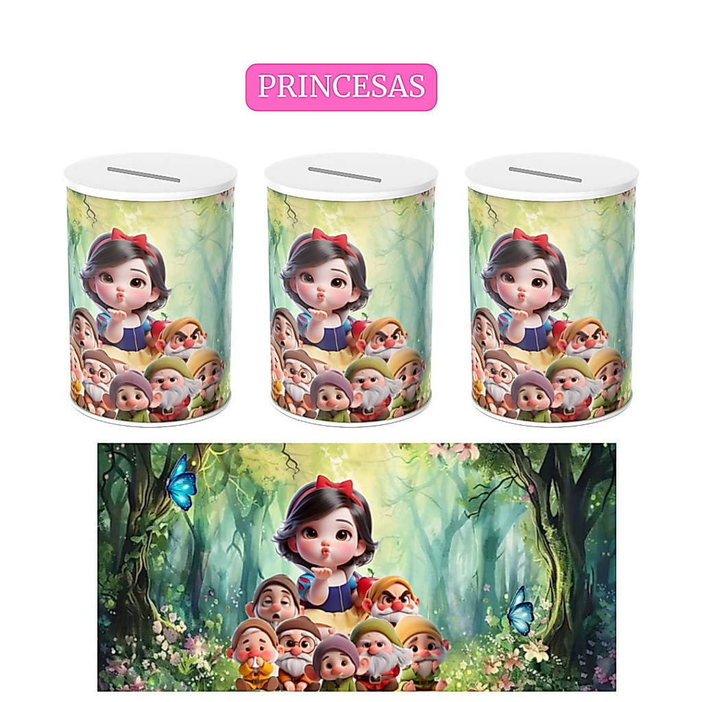 Adesivo para Cofrinho Personalizado para Aniversario Infantil de Criança Mimo Lembrancinha Branca de Neve cute