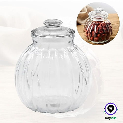 Pote de Vidro Transparente De 1Litro Com Tampa Hermética Formato Abobora Porta Alimentos Mantimentos