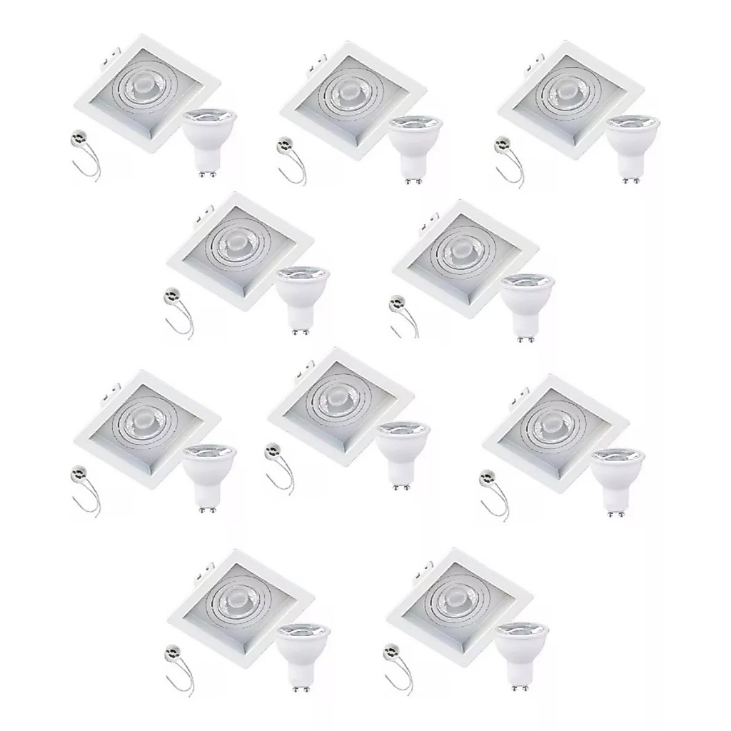 Spot Embutir Dicroica recuado quadrado com lâmpada Led Mr16 Gu10 KIT 10 , 15 , 20