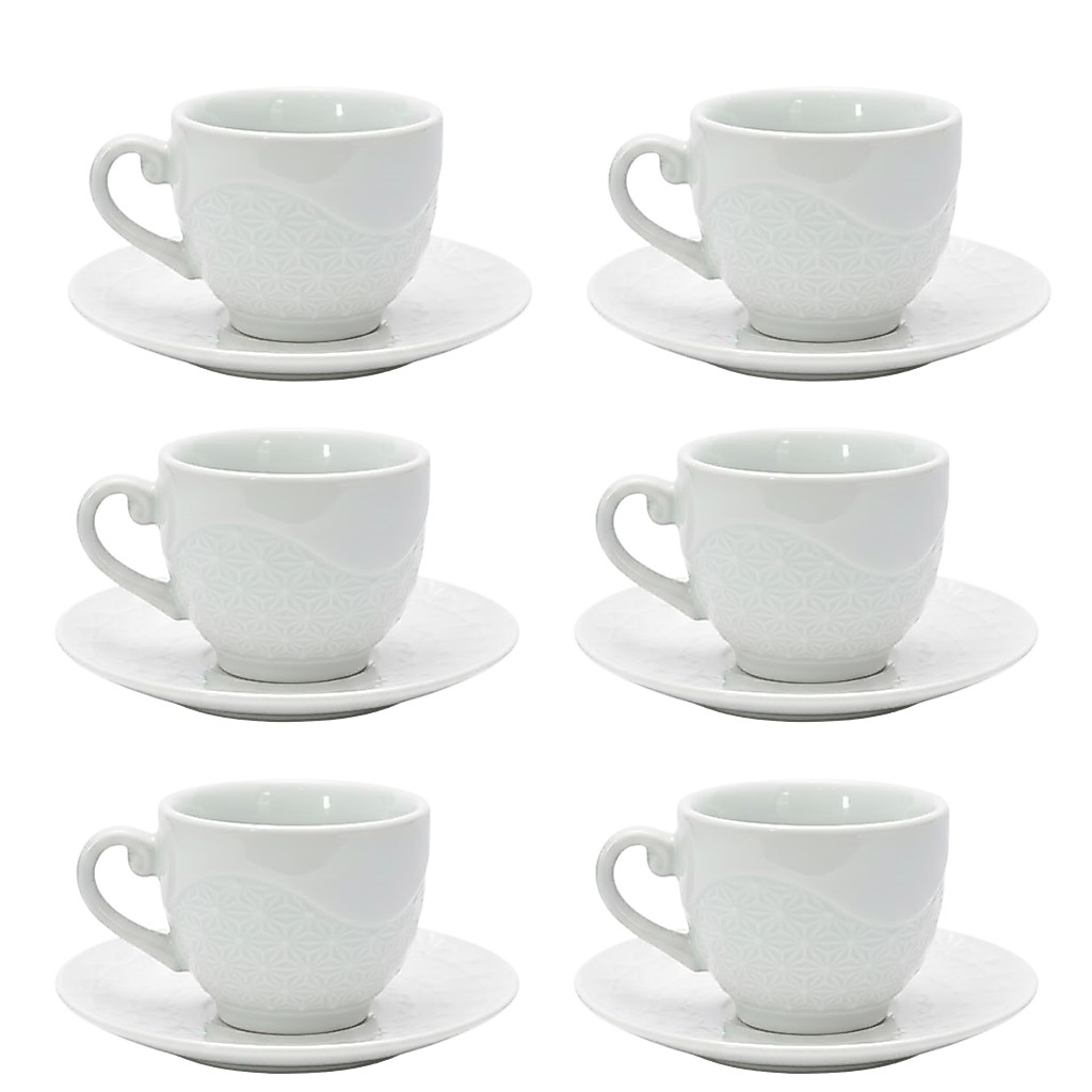 Jogo Xícaras de Cerâmica 90 ml com 6xicara e 6 Pires e 5,5 cm. Café Expresso Pequeno Branco