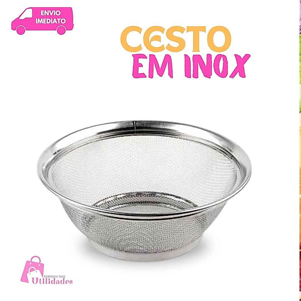Cesto Escorredor  Inox Multiuso Fruteira Peneira 22 cm