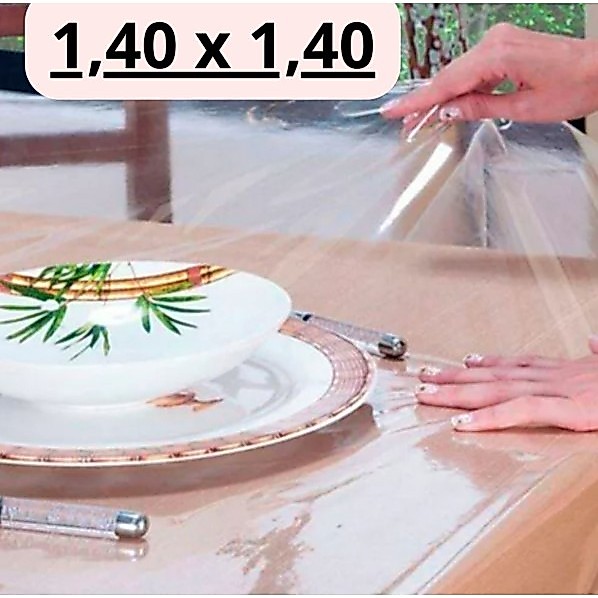 Toalha de Mesa Plástico Transparente Impermeável 1,40 x 1,40m Mesa Retangular