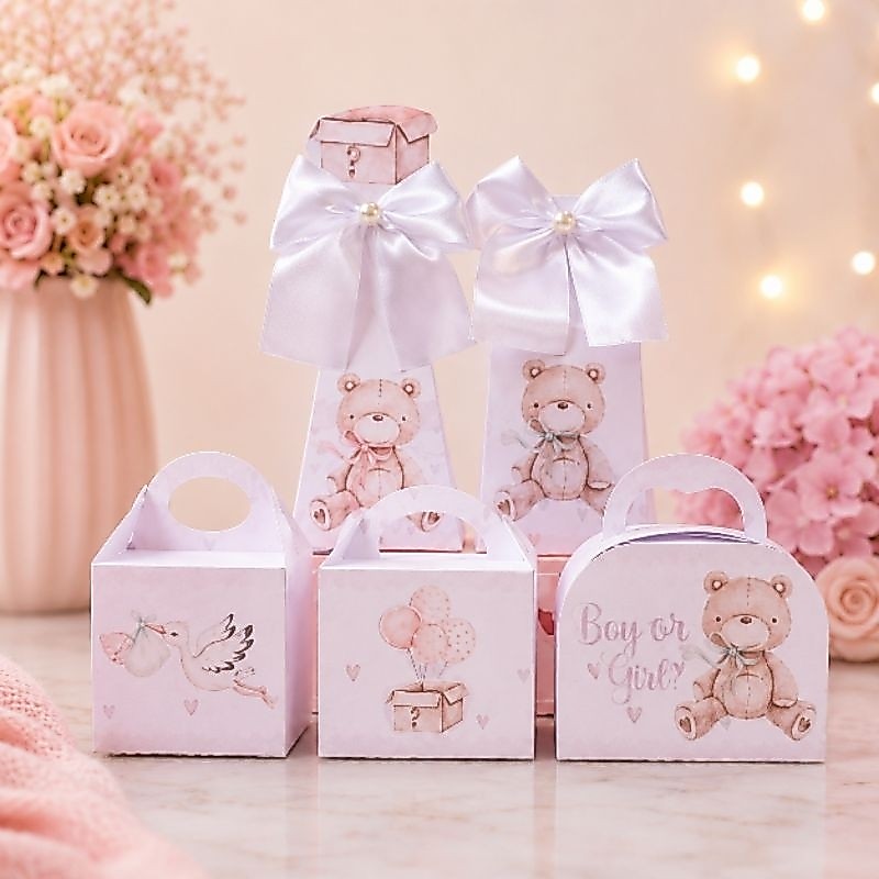 Kit Festa CHÁ REVELAÇÃO BRANCO NEUTRO  Personalizado | Pegue e Monte | Lembrancinhas e Caixinhas para Festa Infantil