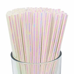 Canudo de Papel Nacarado Branco Holográfico furta-cor decoração festa aniversário pirulito cake pop