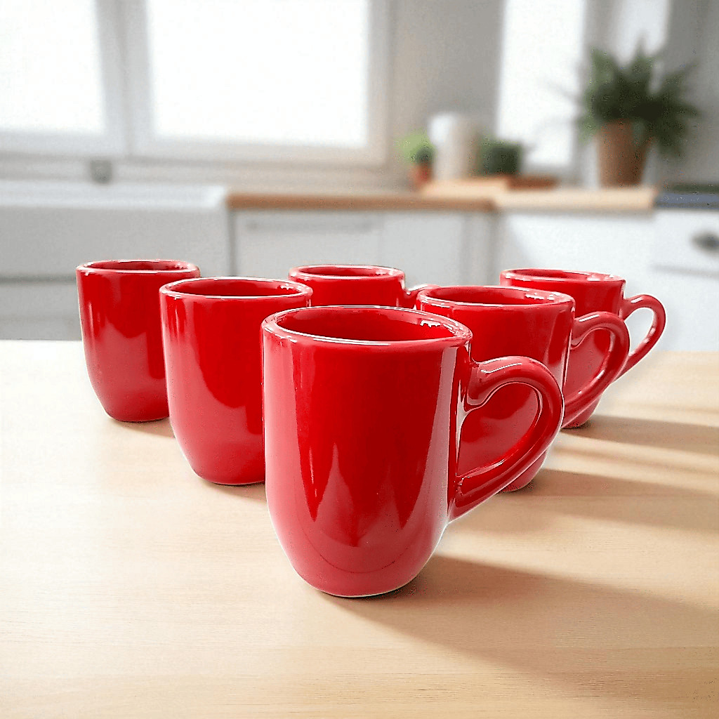 Kit 6 Xícara de Porcelana Vermelha 80ml Café Expresso Caneca Presente Cozinha