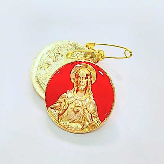 Medalha Dourada com Alfinete Pacote Com 10un. , Esmaltada e Resinada SCJ Apostolado da Oração