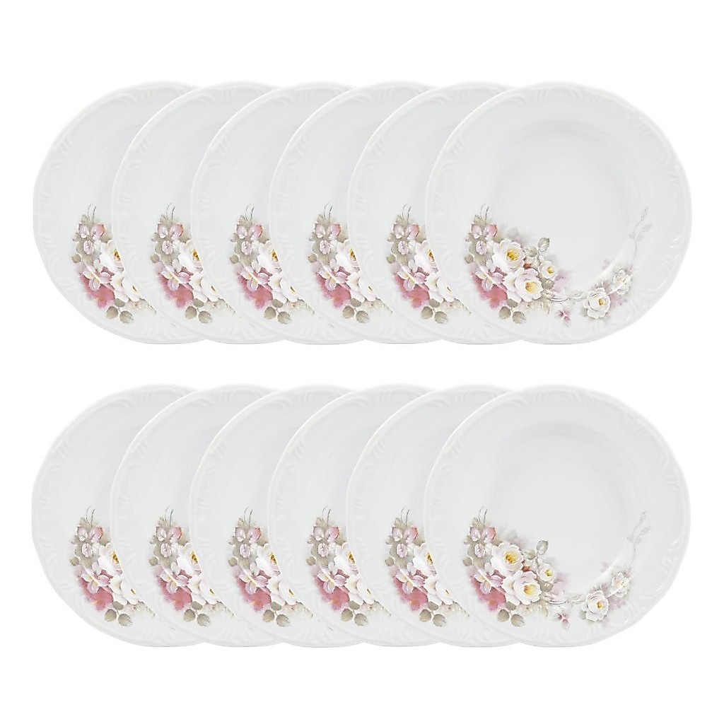 Jogo 12 Pratos Fundos Eterna 23 cm Porcelana Schmidt