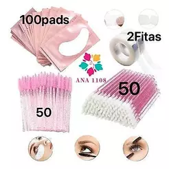 Kit Alongamento De Cílios-100Pads+50Escovinhas+100Microbrush+50Aplicadores+2Fitas Transpore