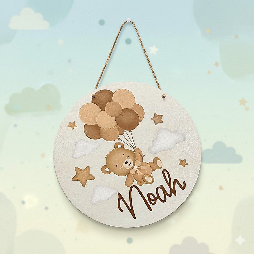 Enfeite Porta Maternidade Ursinho Personalizada com nome  MDF tema Urso Balões decoração quarto do bebê para porta