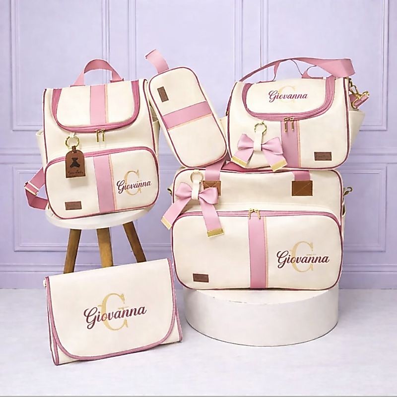 kit bolsas maternidade luxo 5 peças personalizadas