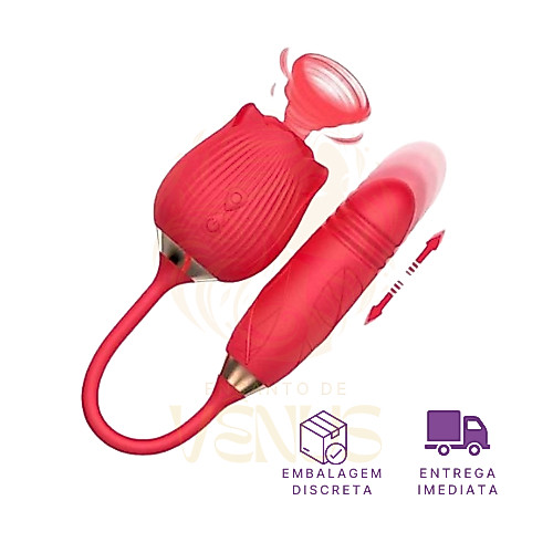 Vibrador Rosa Sugador com Vibrador vai e vem, Clitóris Vagina e Anal Recarregável à Prova d'Água