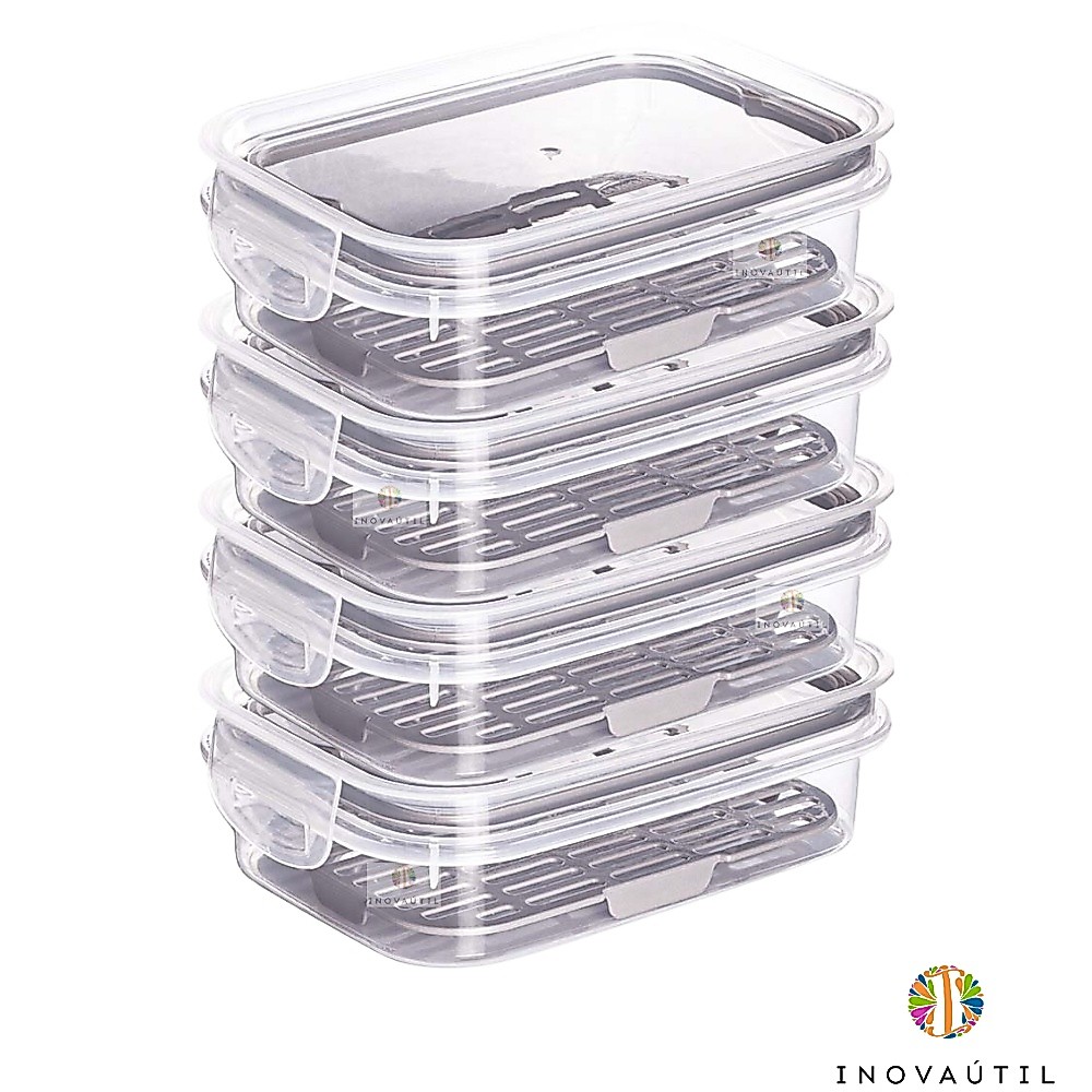 Kit 4 Potes Porta Frios Queijo Presunto Hermético Empilhavel 500ml Organizador de Geladeira Multiuso Tapoer Transparente