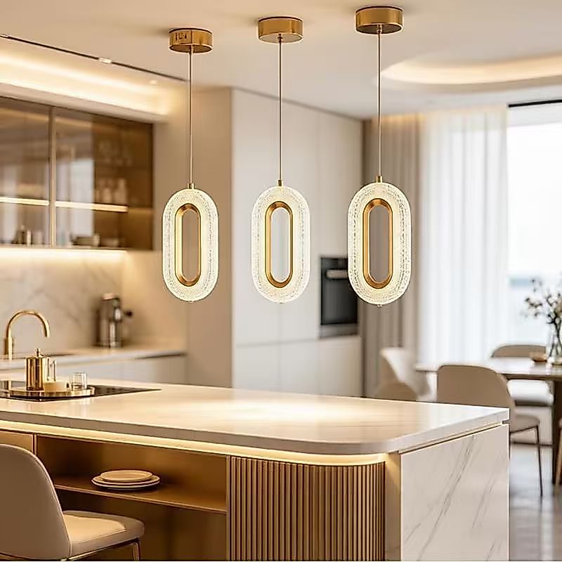 Lustre de cristal luxuoso com design oval ideal para quartos, salas de estar e corredores; 110–220 V