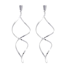 Brinco Torcido Grande Feminino Banhado a Prata 925 Legítima Longo Pendurado 7,5cm de Pressão