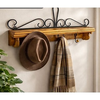 Cabideiro Rústico de Madeira com Prateleira e 3 Ganchos | Decorativo Artesanal de Parede 70cm