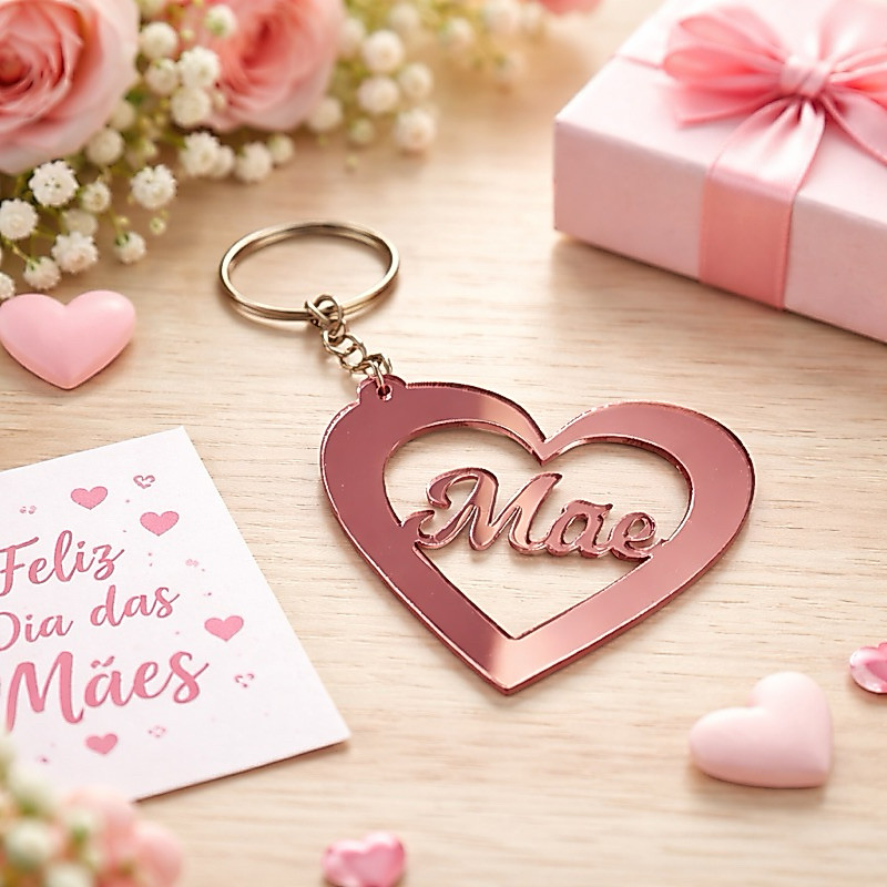Kit Chaveiro Personalizado Acrílico Espelhado Mãe Presente Lembrancinha dia das mães