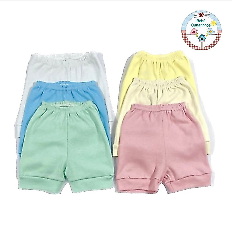 Shorts de Algodão Suedine para Bebês.  Cores Variadas. Tamanhos P M G