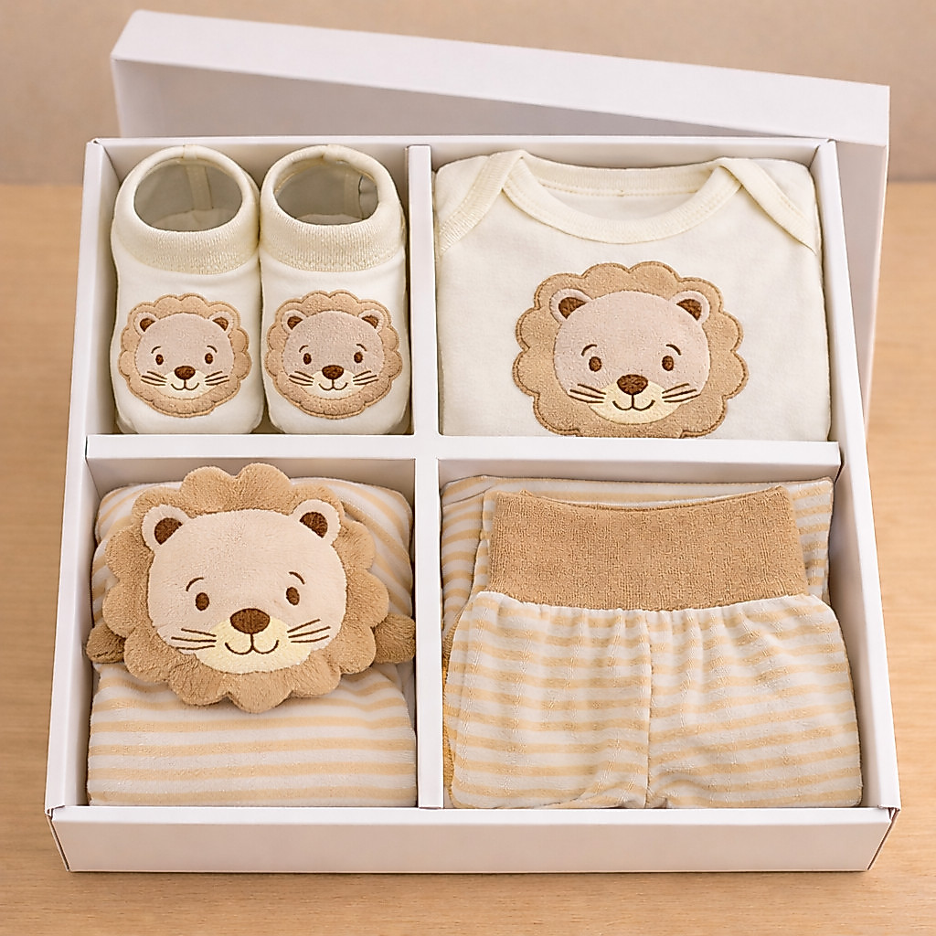 Presente Bebê Recém Nascido 4 Peças Body Longo Calça Mijão Sapatinho Meia Pantufa 3D Naninha Enxoval — imagem 2 de 2