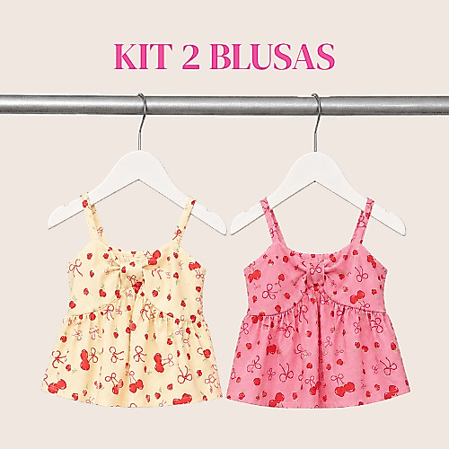 Kit 2 Blusas Bata Feminina Infantil Estampada de Alcinha para Meninas de 4 a 10 anos Estilosa