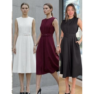 Vestido Midi Alfaiataria com Cinto Modelador, Perfeito para ocasiões especiais ou produções elegantes
