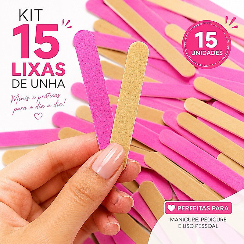 Kit 25 mini Lixas de Unha Rosa e Natural Lixa para Unhas Manicure Pedicure Profissional
