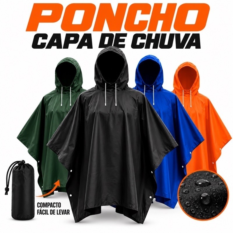 Poncho Capa de Chuva Impermeável Unissex com Capuz para Trilha Camping