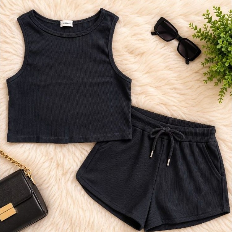Cropped Feminino Preto Canelado Sem Manga s/mplle.com Tamanho G Blusa Regata Casual com Elastano (Brechó)