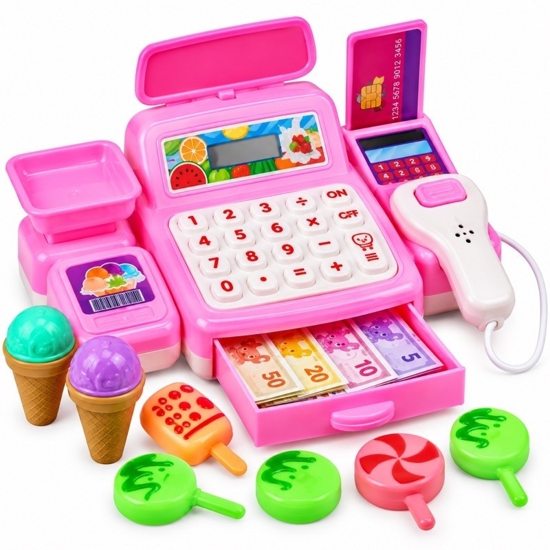 Caixa Registradora Infantil com Luz e Som Kit Mercadinho com Acessórios Brinquedo Faz de Conta Ark Toys