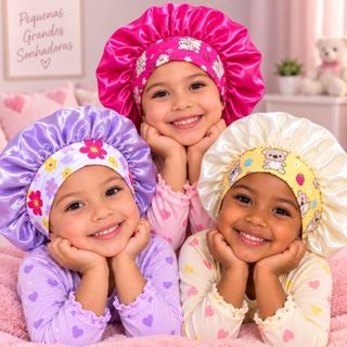 Touca de Cetim Com Faixa Infantil Antifrizz cores sortidas