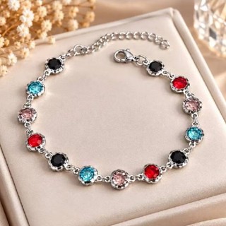Pulseira Feminina Aço Inox com Pedrinhas Colorida + Mimo (redonda colorida)