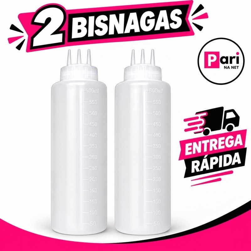 Kit 2 Bisnagas Flexíveis Com 3 Bicos 1 Litro P/ Molhos Ketchup Mostarda Maionese