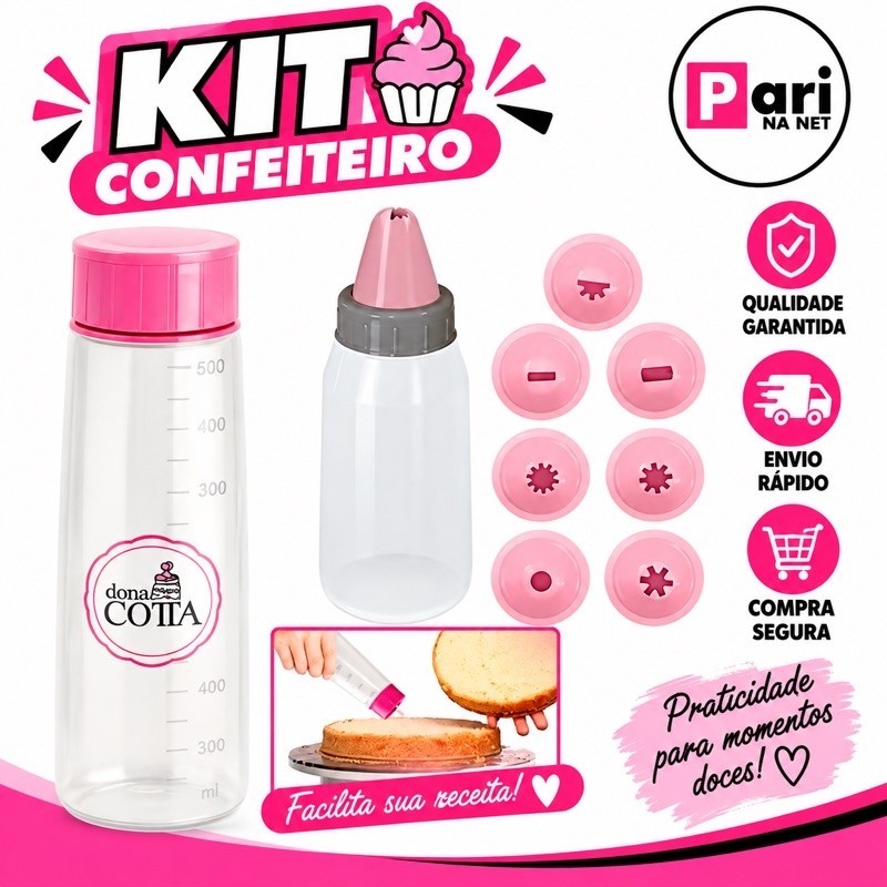 Kit Confeiteiro Bisnaga Regador Umedecedor De Massas +/ou Decorador De Bolo 8 Bicos