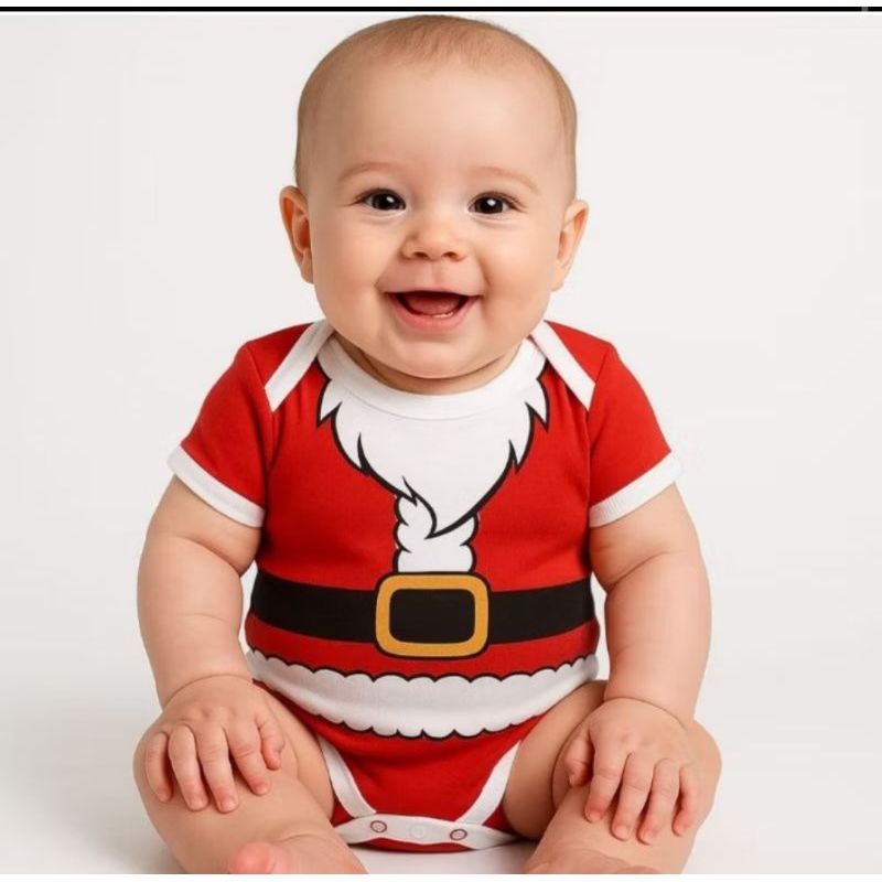 Body Personagem Bebê Ano Novo Reveillon Natal Mamãe Noel Papai Noel Duende Touca Menino e Menina