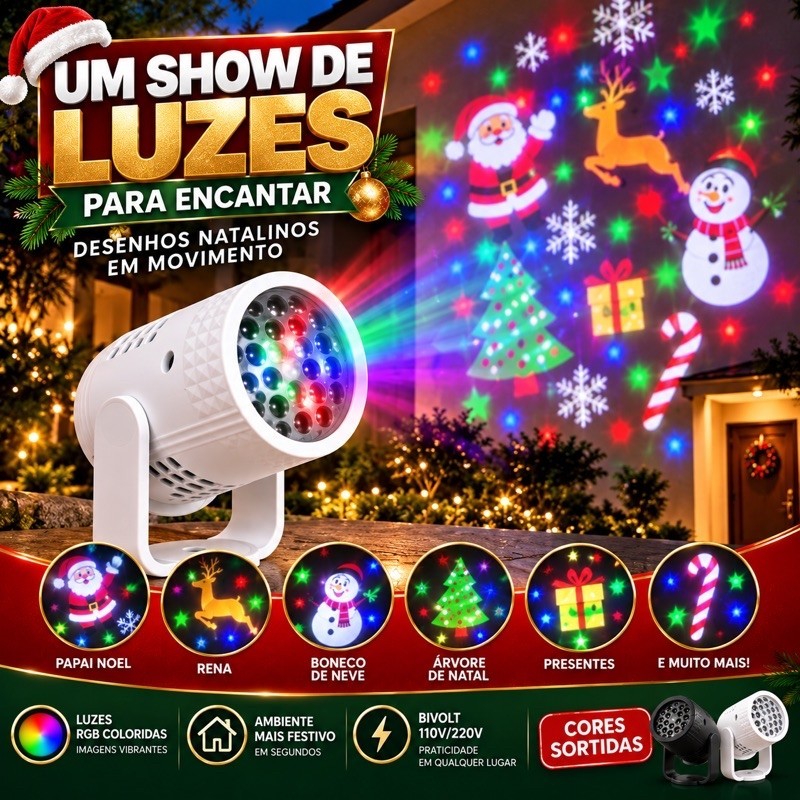 Projetor LED Natalino RGB Desenhos em Movimento Bivolt USB para Casa Jardim e Fachada