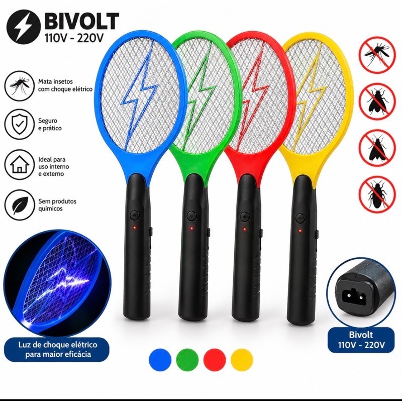 Raquete Mata Mosquito Elétrica Bivolt